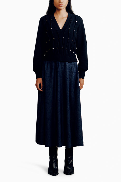 Terry & Denim Studded Dress