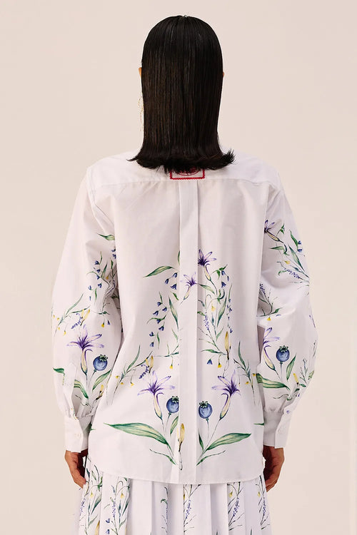 White Floral Print Cotton Shirt