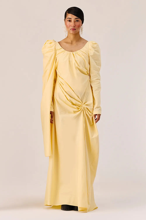 Yellow Ruched Evening Gown
