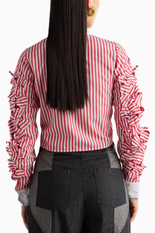 Red Stripe 3D Flower Shirt