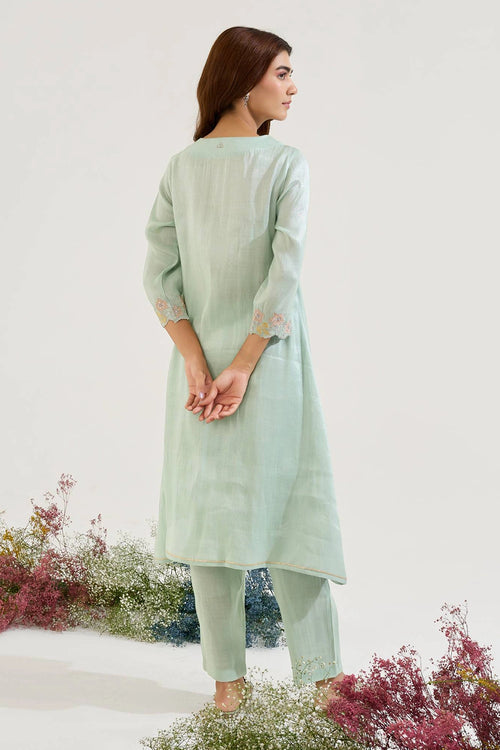 Mint Floral Zari Tissue Angrakha Set