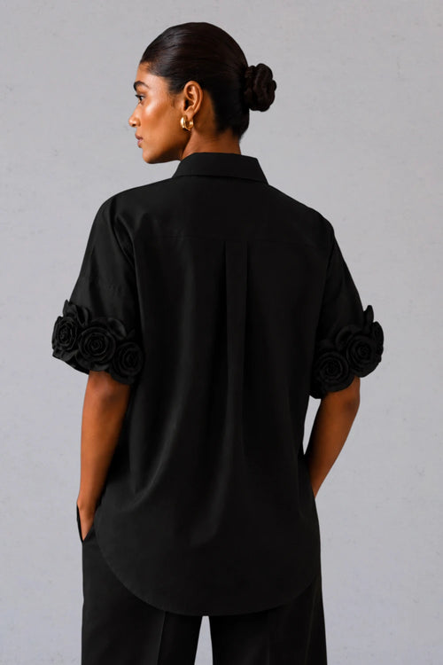 Rosette Sleeve Shirt Black