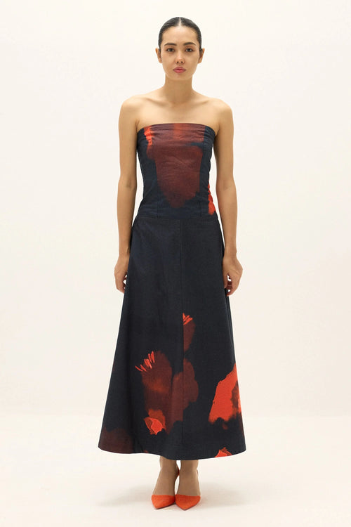 Black Red Nubra Dress with Rouge Trench Coat