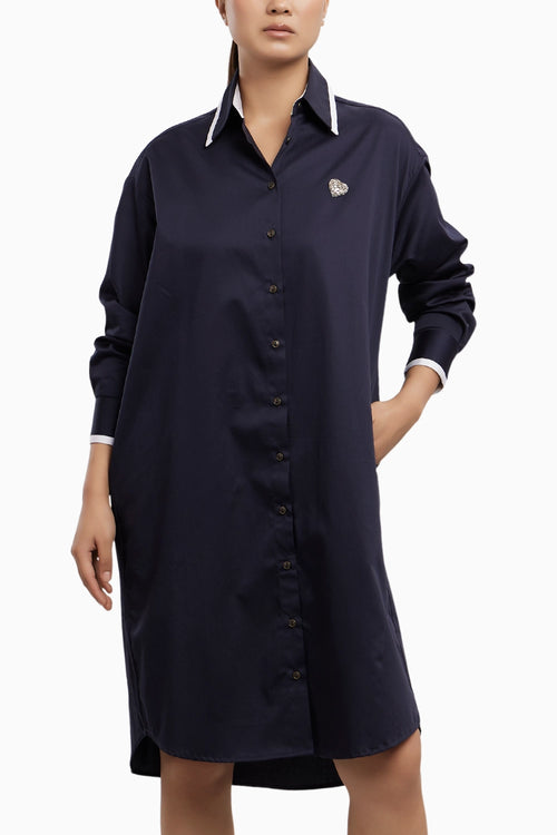 Navy Tuxedo Swarovski Heart Shirt Dress