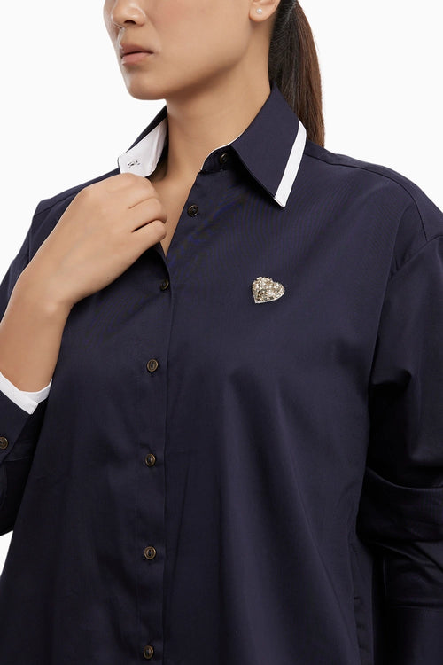 Navy Tuxedo Swarovski Heart Shirt Dress