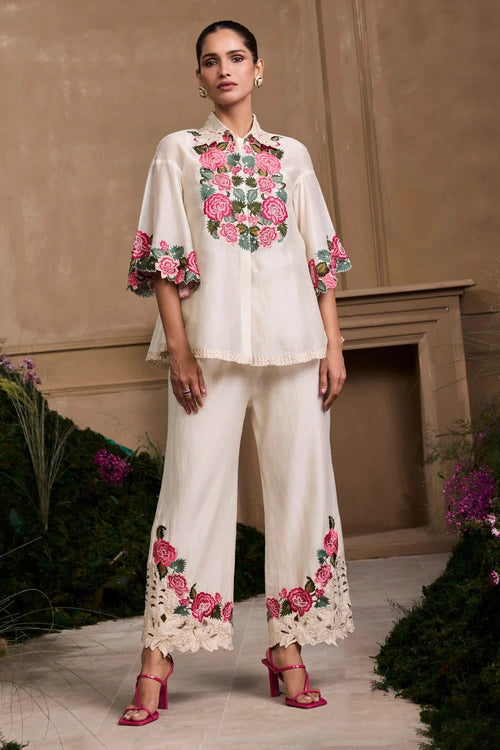 Ivory Rose Shirt With Pants