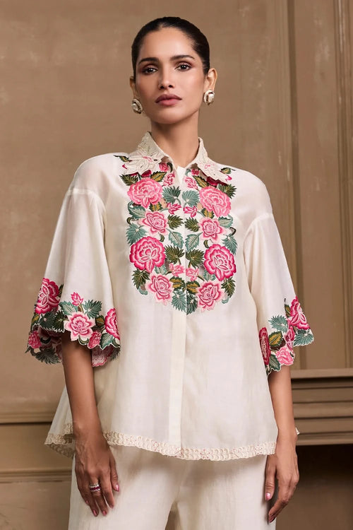 Ivory Chanderi Rose Shirt