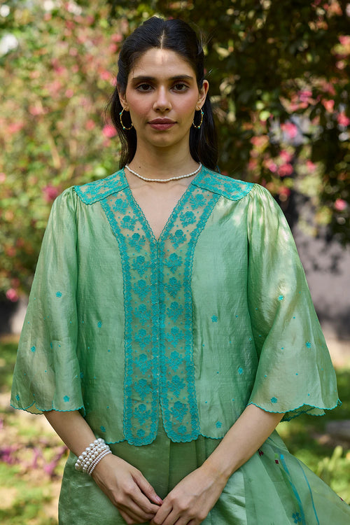 River Fork Green Embroidered Blouse