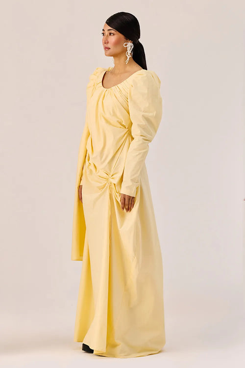 Yellow Ruched Evening Gown