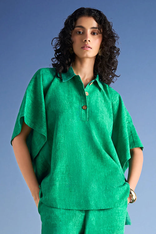 Linen-Textured Kaftan Top