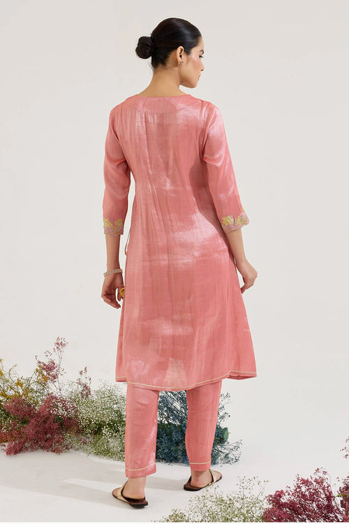 Carrot Floral Zari Tissue Angrakha Set
