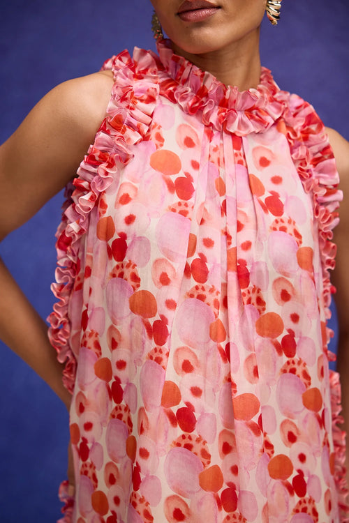 Red Aquarelle Print Long Dress