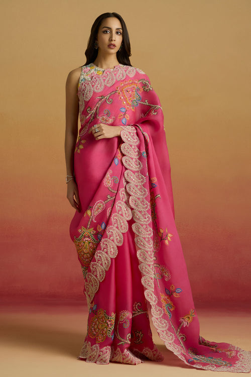 Hot Pink Contrast Cordwork Amaryllis Saree