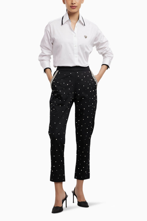 White Tuxedo Small Swarovski Heart Shirt with Pants