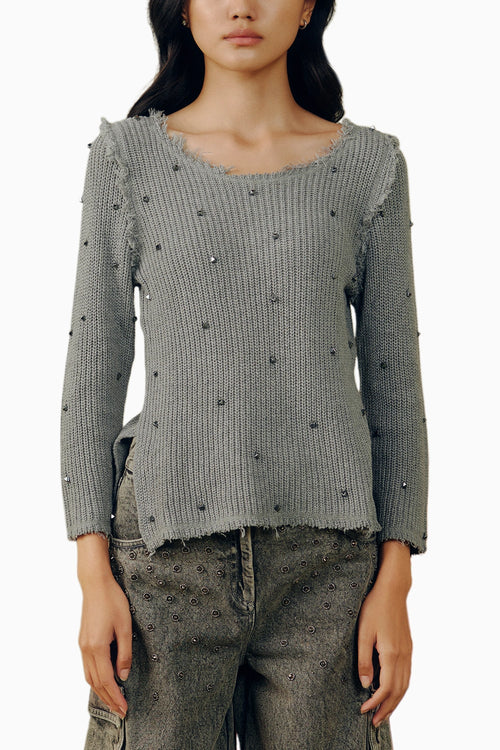 Grey Cotton Studded Sweater