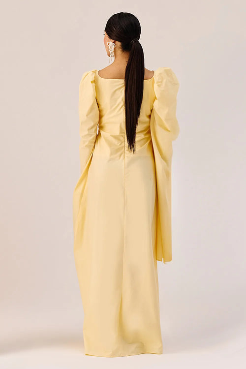 Yellow Ruched Evening Gown
