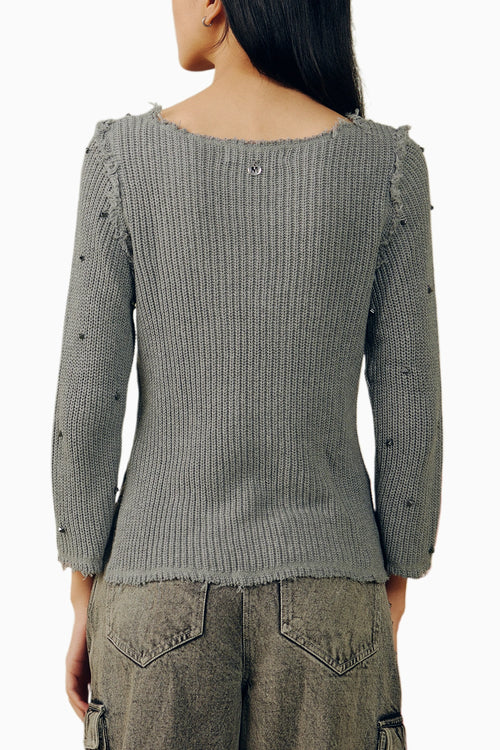 Grey Cotton Studded Sweater