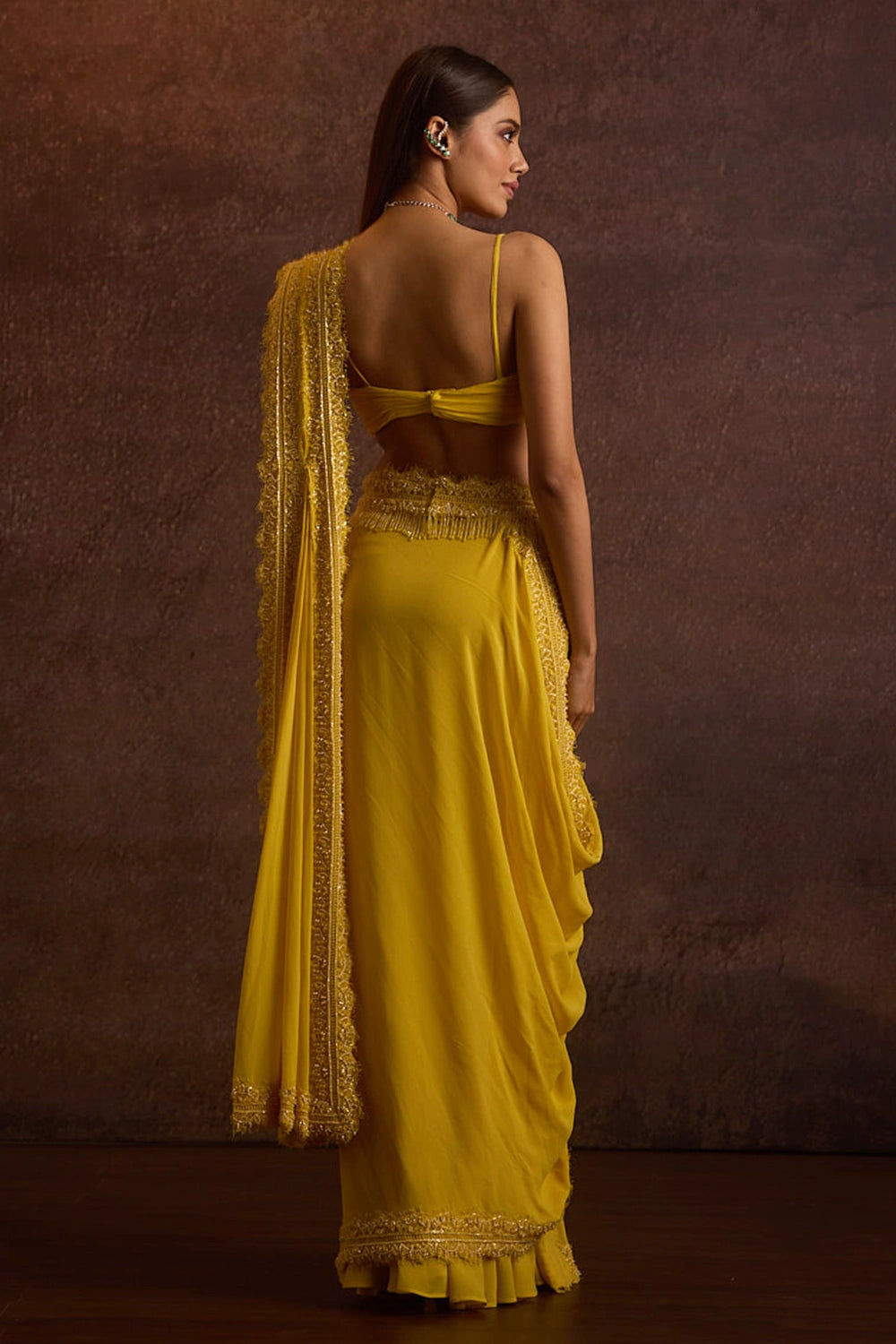 Dhara Yellow Pre Draped Saree Set