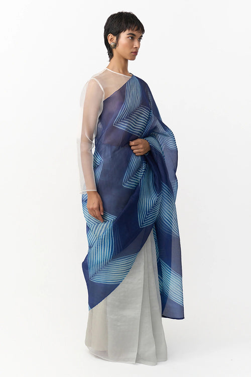 Konar Navy Grey Saree