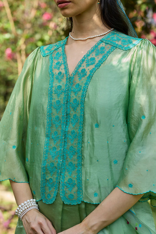 River Fork Green Embroidered Blouse