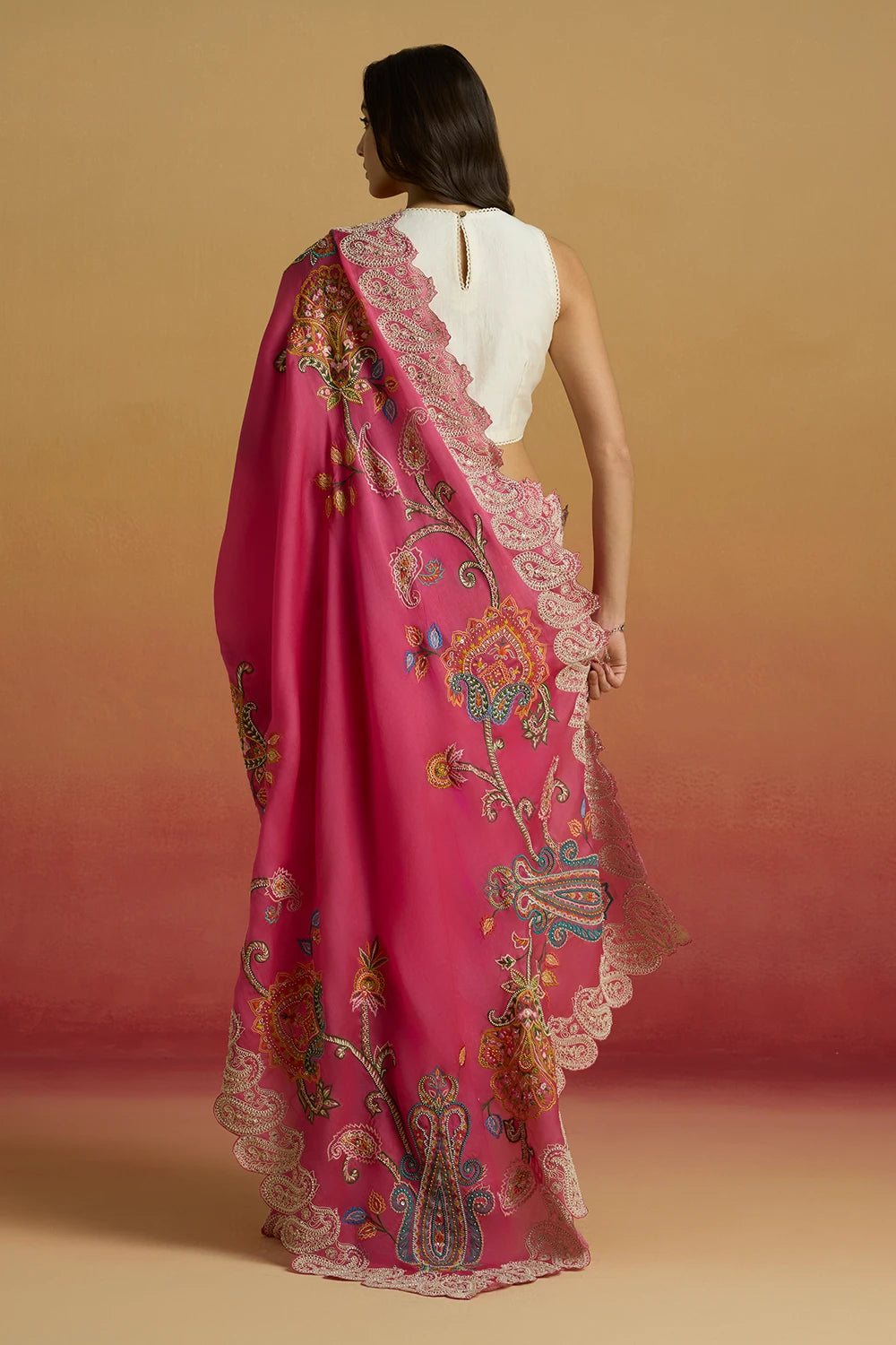 Hot Pink Contrast Cordwork Amaryllis Saree