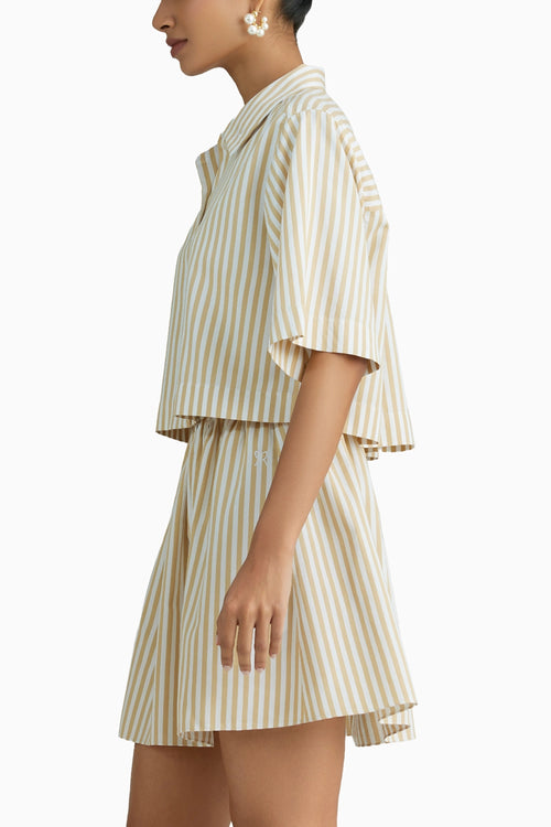 Gold Striped Cropped Bowling Shirt