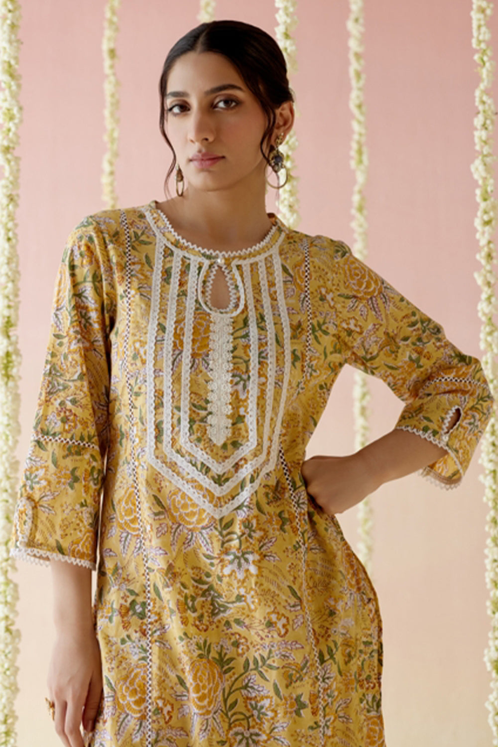 Sunflower Yellow Floral Chintz Kurta with Wide Leg Pants