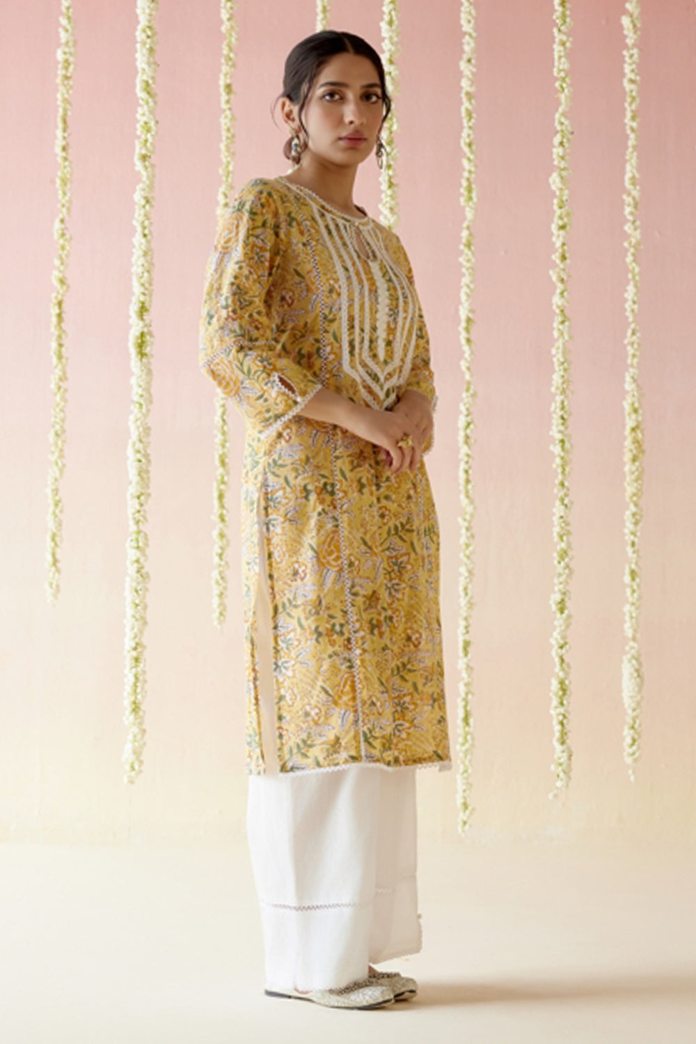 Sunflower Yellow Floral Chintz Kurta with Wide Leg Pants