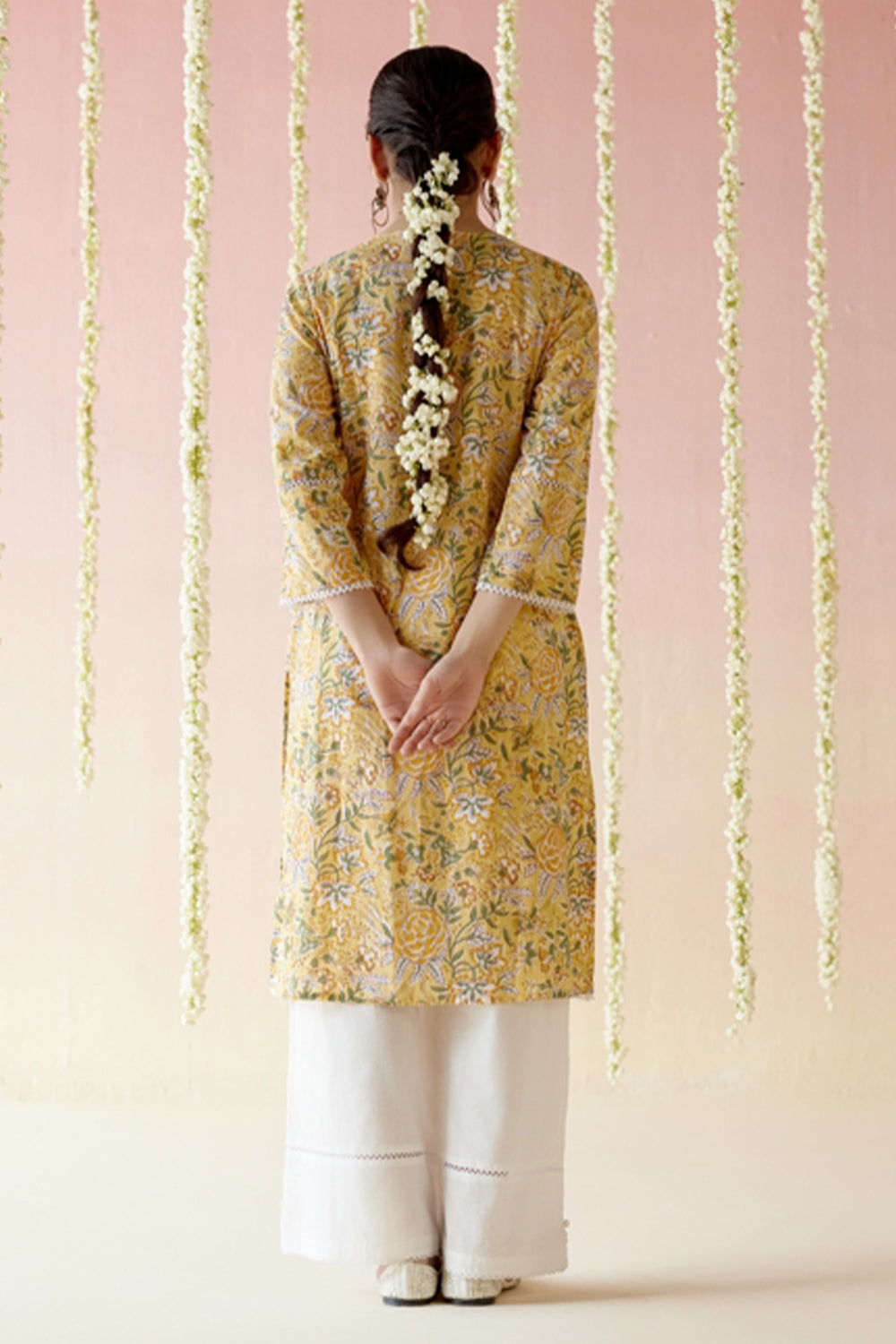 Sunflower Yellow Floral Chintz Kurta with Wide Leg Pants