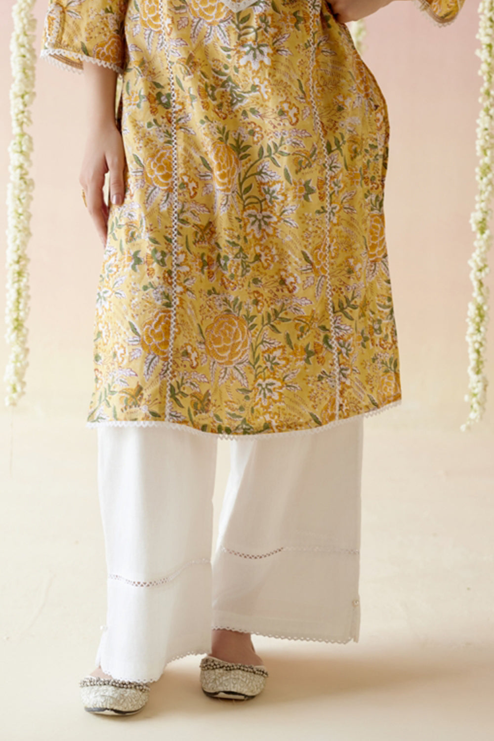 Sunflower Yellow Floral Chintz Kurta with Wide Leg Pants