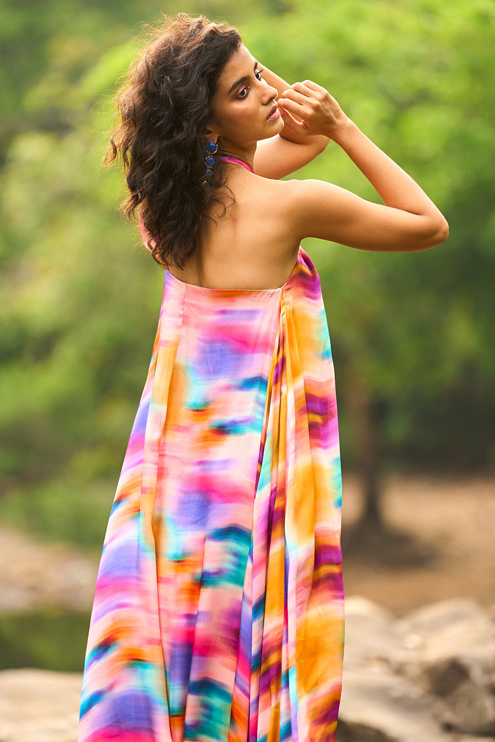 Printed Halter Flared Dress