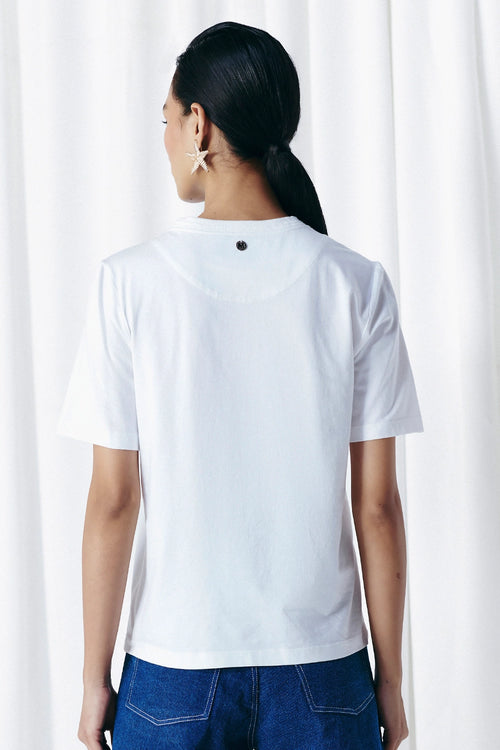 White Honycomb Embellished T-Shirt