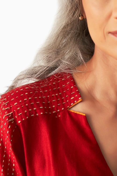 Mineral Yellow Red Metal Fringe Set with Dupatta