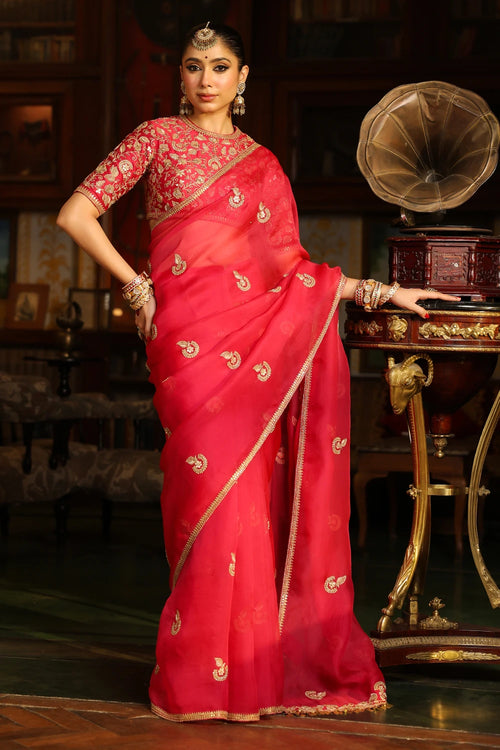 Ahista Dark Pink Gota Patti Saree Set