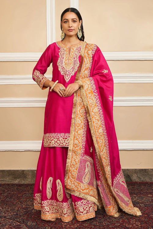 Amira Hotpink Kurta with Sharara and Dupatta