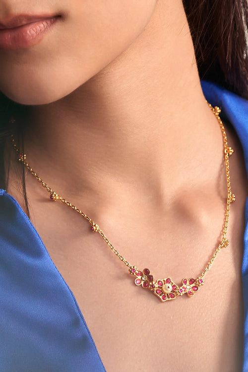 Gulmohar Floral Cluster Necklace