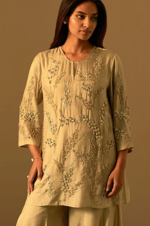 Floral Embroidered Silk Shell Sharara Set