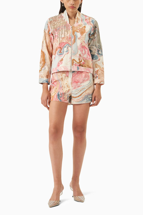 Pink Marble Denim  Embellished Co-ord Set