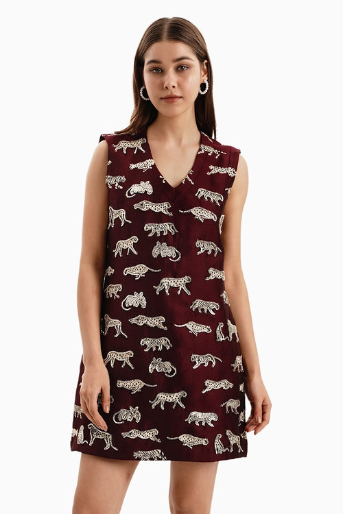 Maroon Leopard Dress