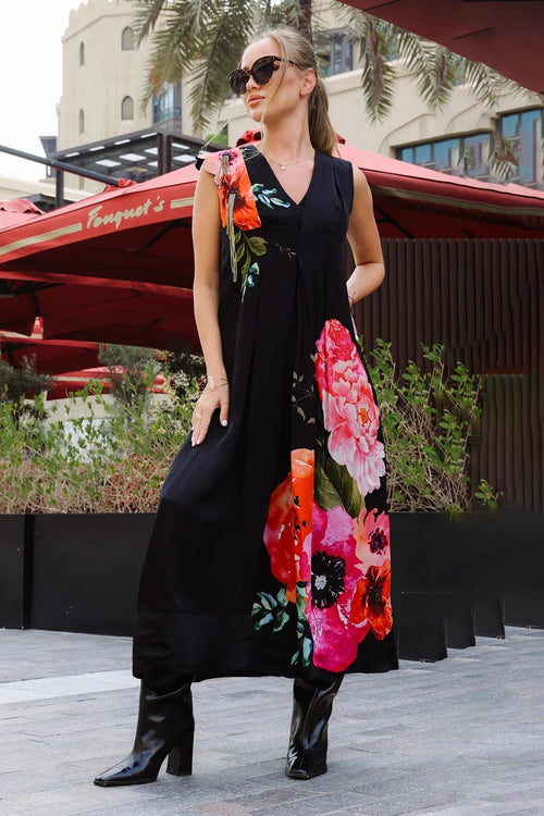 Midnight Blossom Wrap Dress