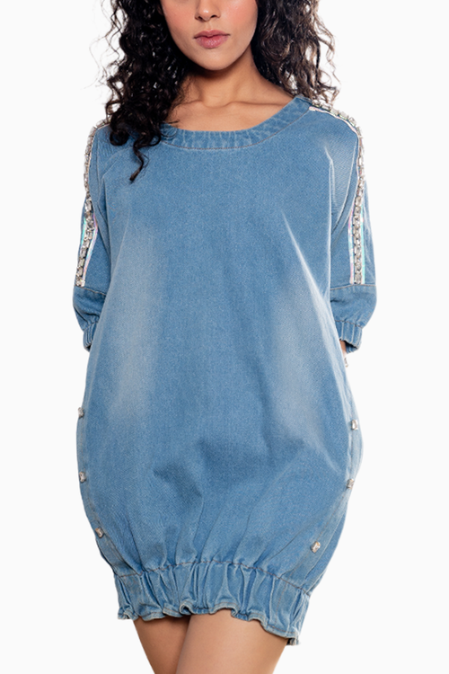 Light Denim Bejewelled Stone Dress