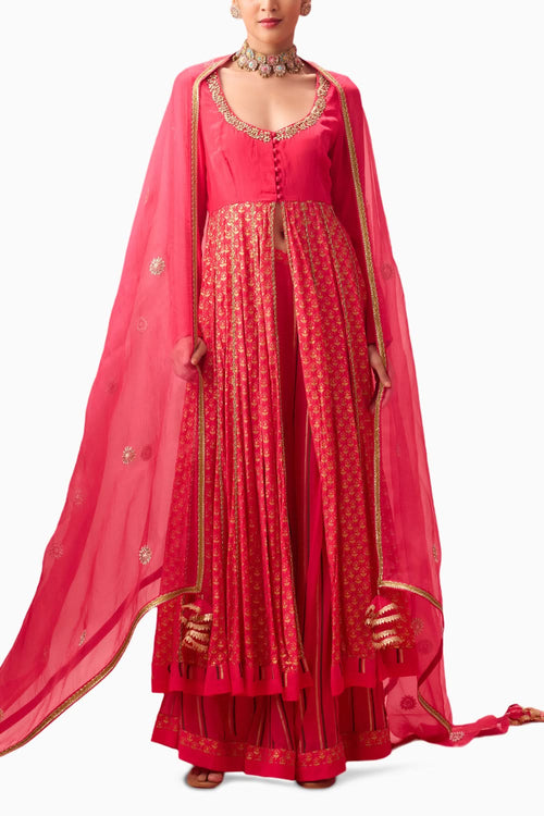 Rani Pink Kalidar Kurta with Pants Set