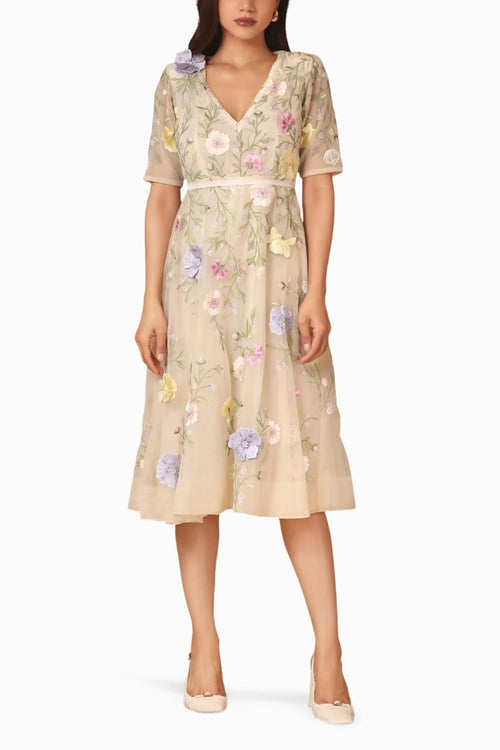 Floral Flare Dress With Belt