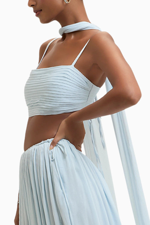 Blue Morgana Pleated Crop Top