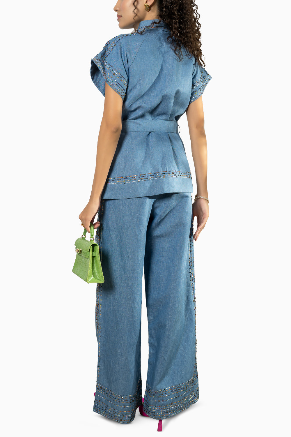 Blue Denim Denim Set With Hand Work