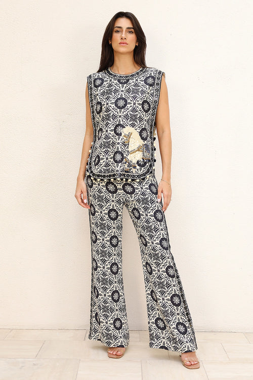 Black Printed Patra Work Co-ord Set