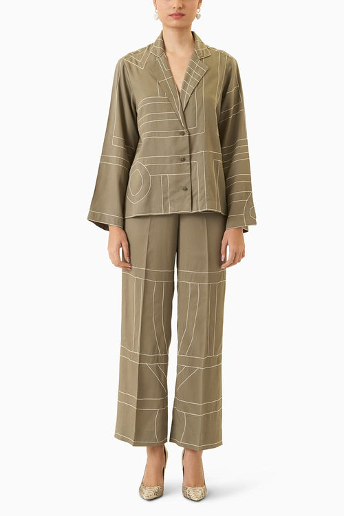 Olive Green Abstract Co-ord Set