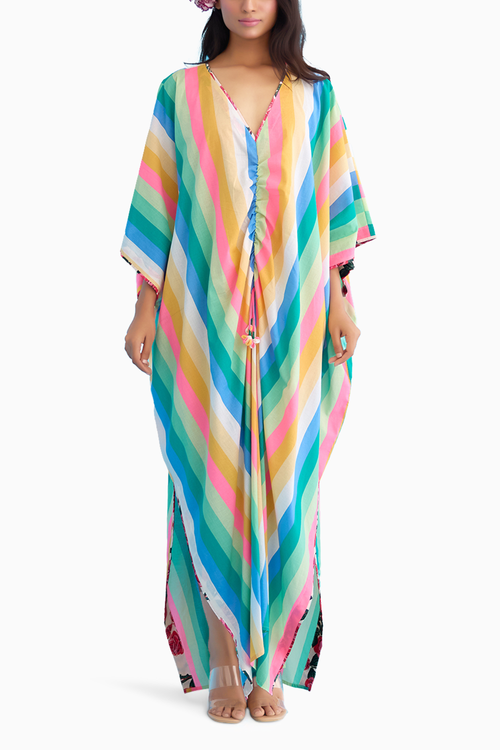 Rainbow Stripes Kaftan Dress