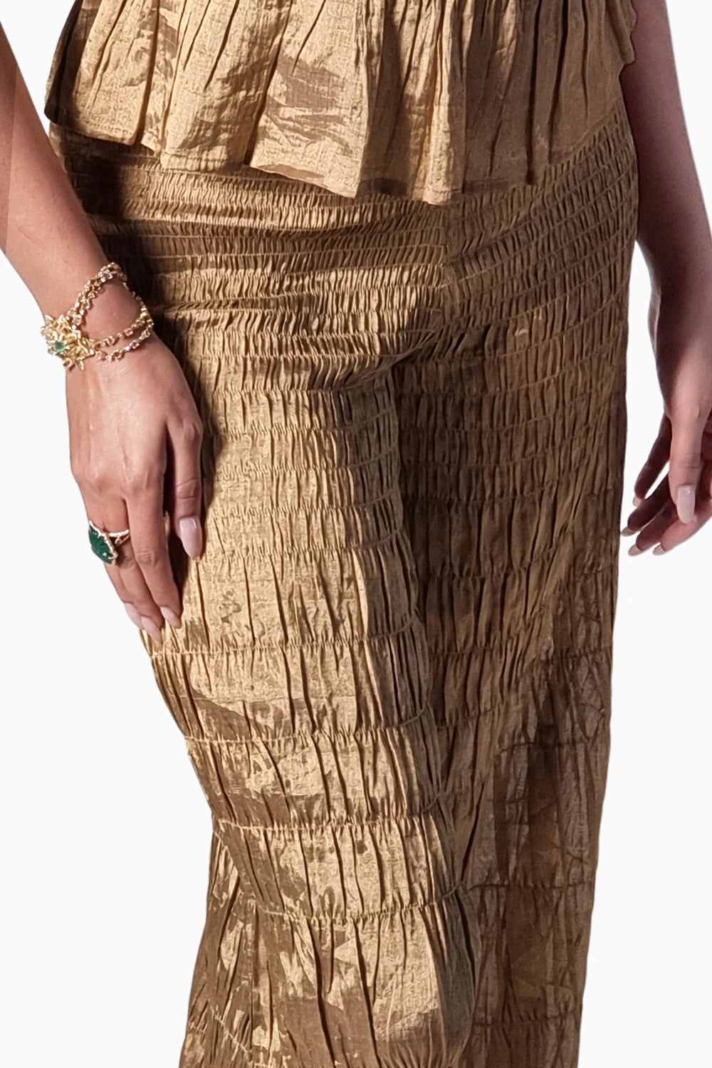 Gold Chanderi Smocking Pants