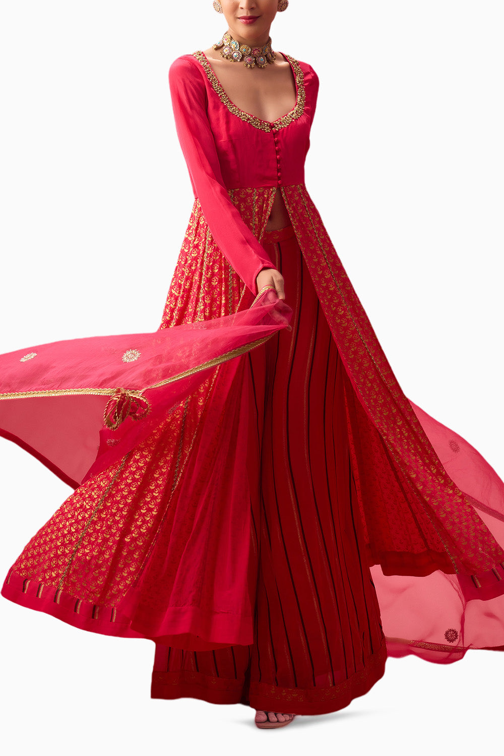 Rani Pink Kalidar Kurta with Pants Set